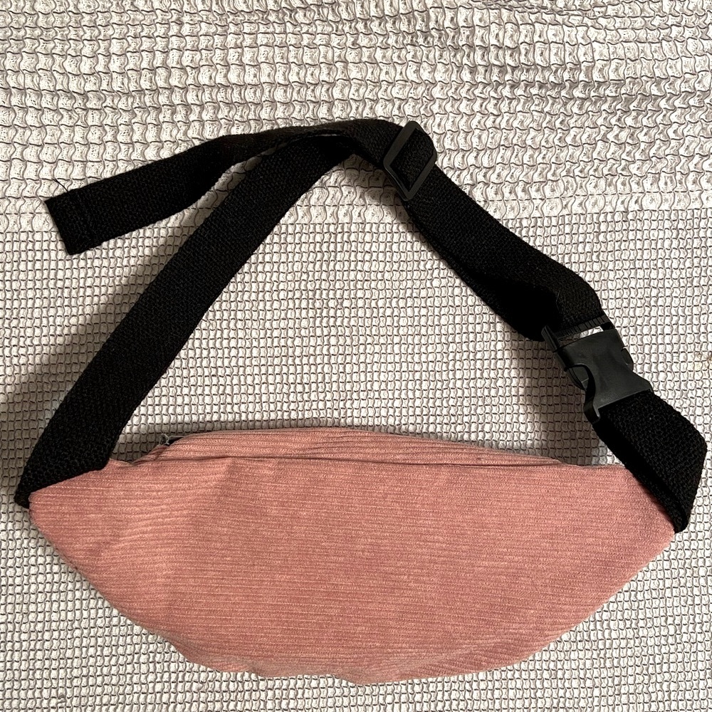 🟩🪷Women's Pink Double Zip Front Pockets Corduroy Adjustable Strap Fanny Pack - Picture 3 of 5